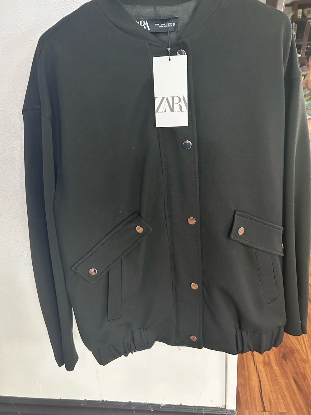 ZARA Black Snap-Front Bomber Jacket
